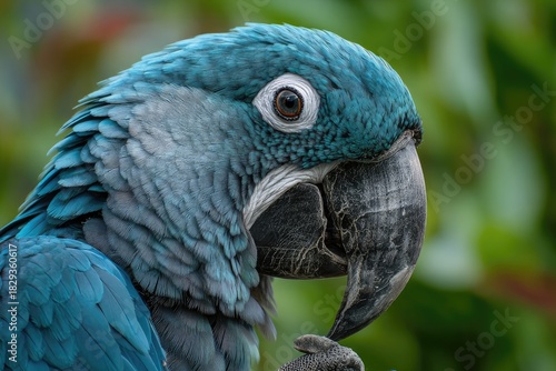 Wallpaper Mural A close-up of a colorful parrot's head, showcasing striking blue feathers and a large beak Torontodigital.ca
