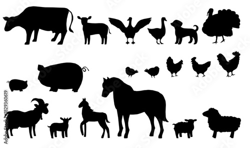silhouette of different farm animals collection vector