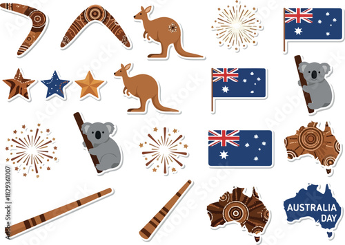 Australia Day Elements Illustration Boomerang, Kangaroo, Flag, Koala