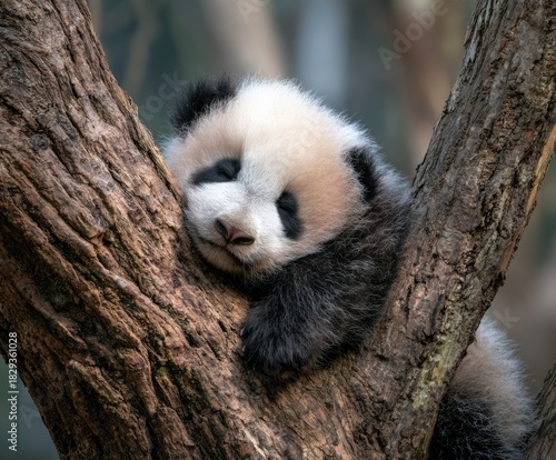 Wallpaper Mural Adorable baby panda sleeps soundly in a tree Torontodigital.ca