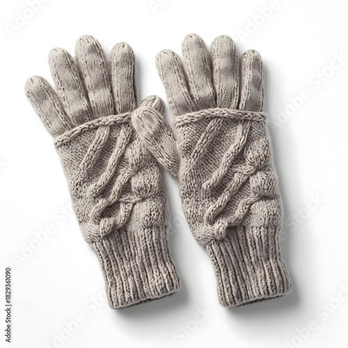 Pair of Gray Knitted Wool Gloves for Winter