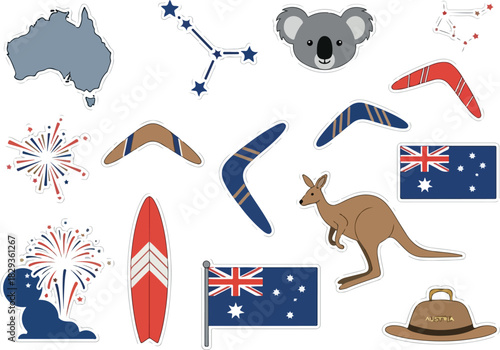 Australian icons sticker sheet featuring wildlife and symbols