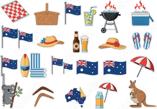 Iconic Australian Summer Picnic Flags, Wildlife, and Beach Essentials