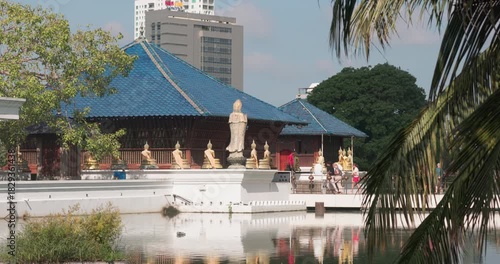 Seema Malaka Temple on Beira Lake with Modern Buildings in the Background, Colombo, Sri Lanka