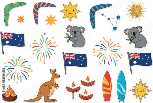 Celebrate Australia Day Australian Icons and National Symbols Illustration