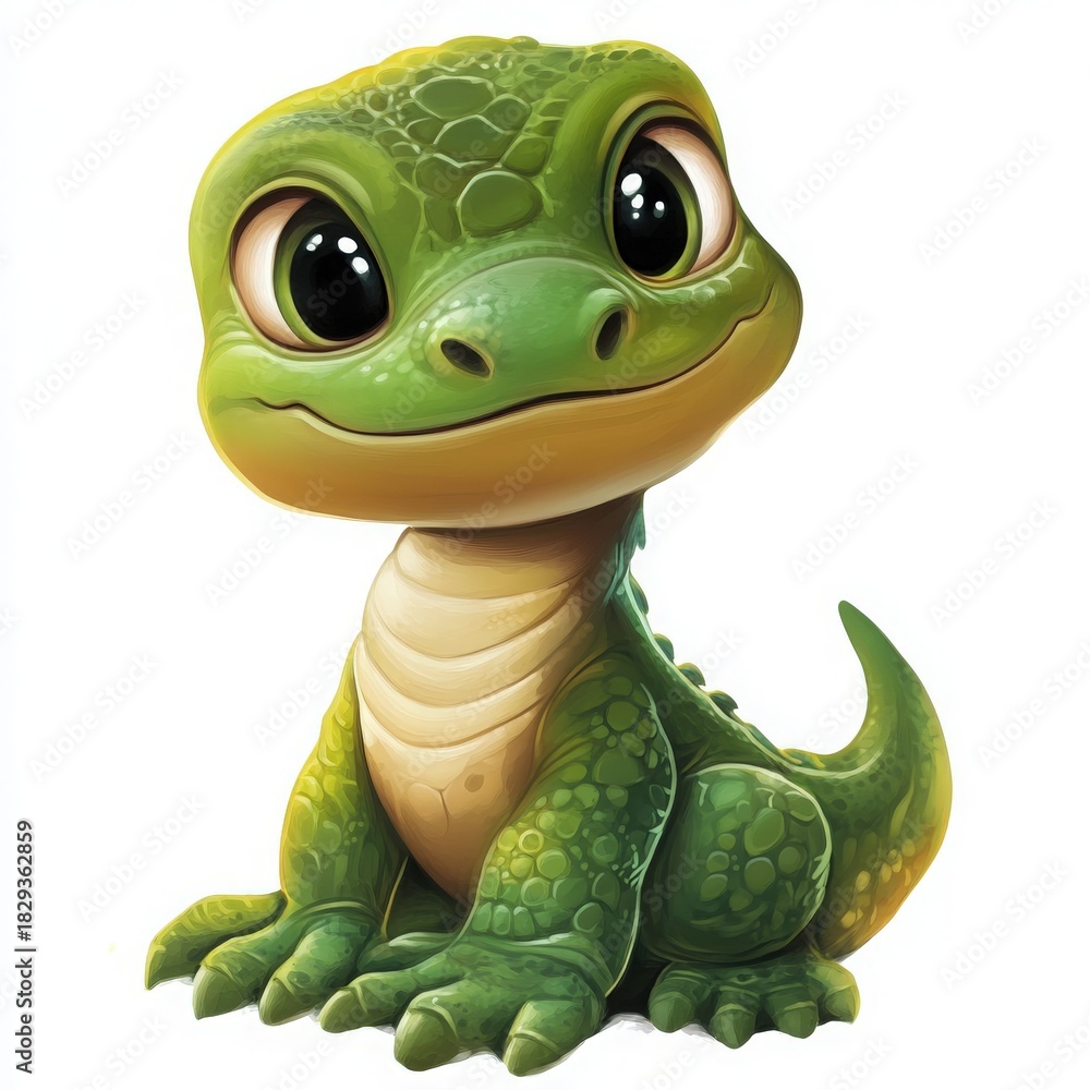 Fototapeta premium Adorable cartoon gecko with big eyes and a sweet smile, perfect for children's books, educational materials, and vibrant marketing campaigns, full of charm and joy