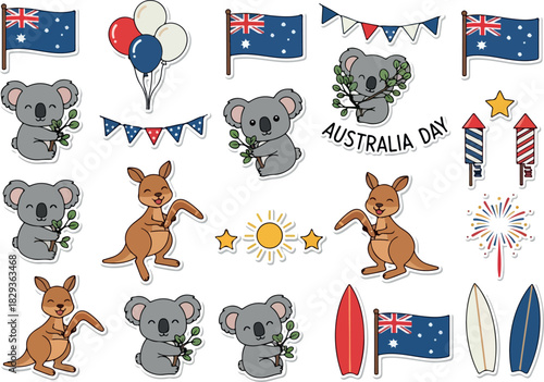 Celebrate Australia Day with playful vector graphics kangaroos, koalas and Aussie flags!