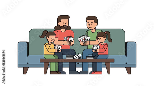 Enjoying family time together playing cards on the couch, creating lasting memories with love and laughter, perfect for lifestyle and bonding concepts