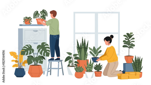 Bring the outdoors in with this charming indoor garden scene, perfect for illustrating home decor, plant care, and the joys of cultivating a green space