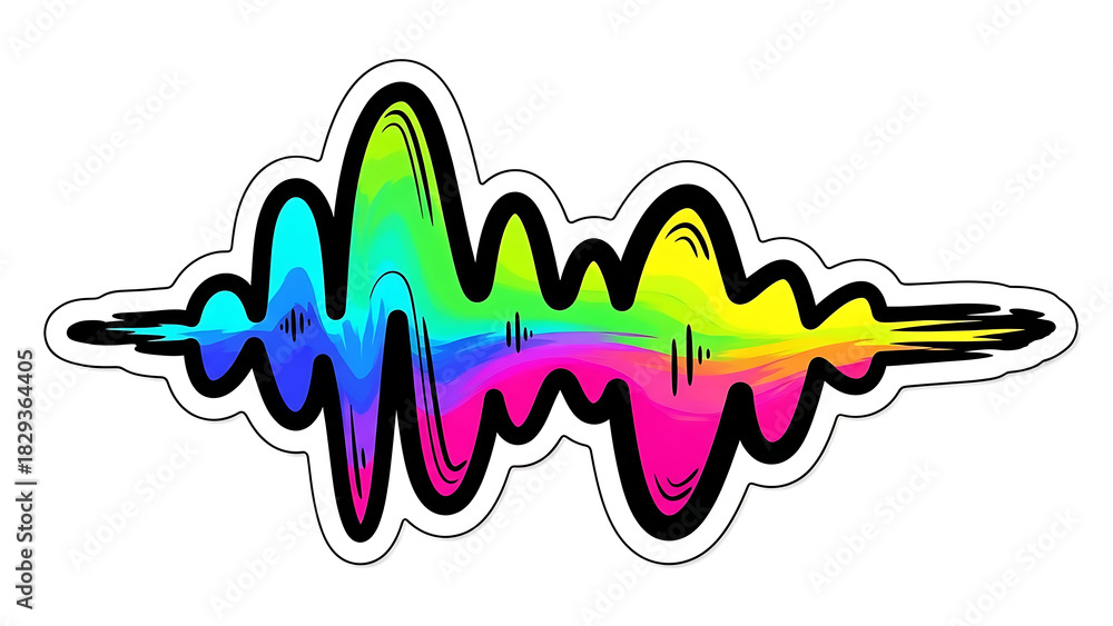 Naklejka premium Vibrant sound wave design with fluid rainbow colors, perfect for music visualizers or audio art