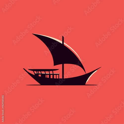 Minimal dhow boat silhouette, Dubai heritage theme