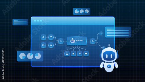 AI workflow automation artificial intelligence. ai agent network data dashboard machine learning flow process and automation system.