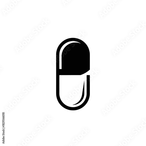 Minimalist flat design logo of black and white capsule illustration for medical use cases vector logo template