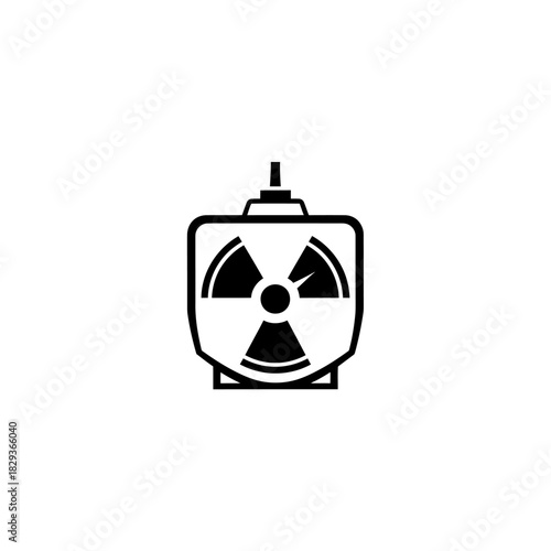Minimalist flat design logo of radioactive waste container, a symbol of nuclear energy and danger vector logo template