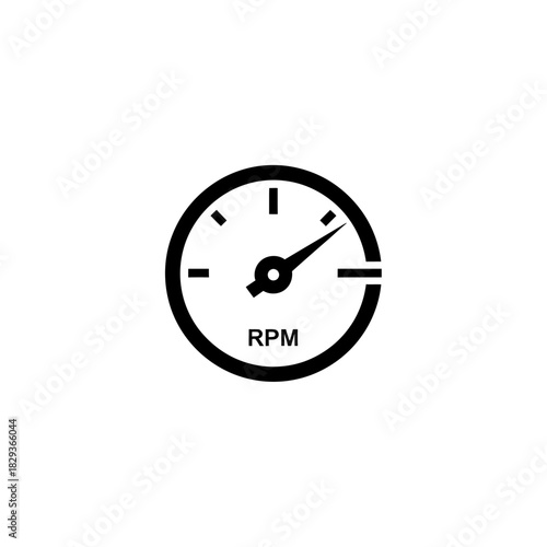 Minimalist flat design logo of tachometer icon showing engine speed, measuring performance and efficiency vector logo template