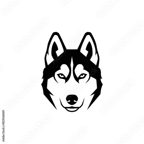Minimalist flat design logo of husky head illustration, a striking emblem of canine strength and loyalty vector logo template