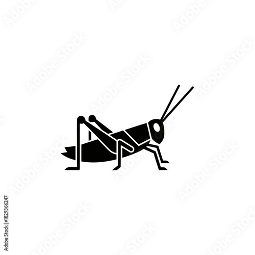 Minimalist flat design logo of silhouette of a grasshopper, a common herbivorous insect species vector logo template