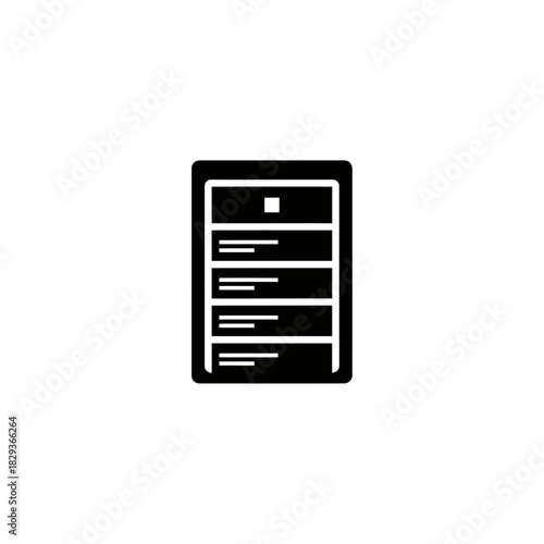 Minimalist flat design logo of black and white illustration of a filing cabinet vector logo template