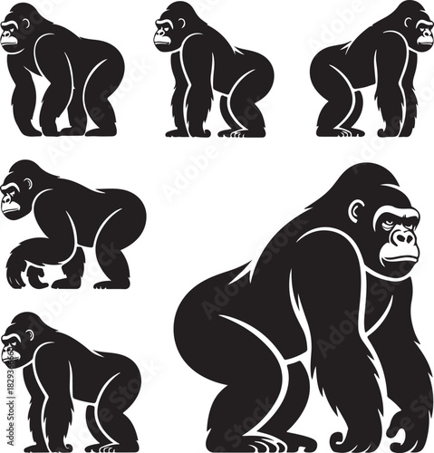 Collection of gorilla silhouette vector illustrations great apes primates wildlife theme