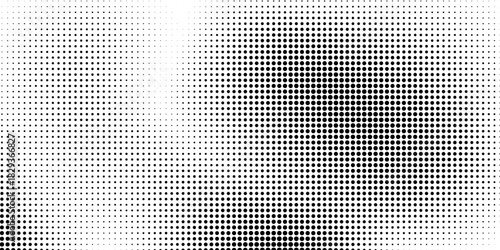 Black and white halftone vector. Gradient ink dot texture. Randomly distributed element pattern for printing and design.