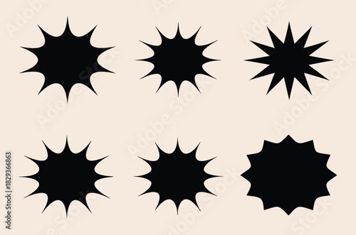 Comic speech bubble silhouette vector set, starburst and burst shape vector, comic explosion speech bubble. Vector illustration