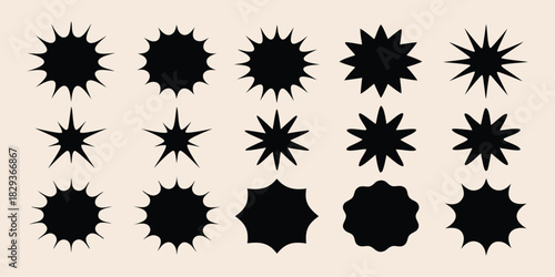 Comic speech bubble silhouette vector set, starburst and burst shape vector, comic explosion speech bubble. Vector illustration