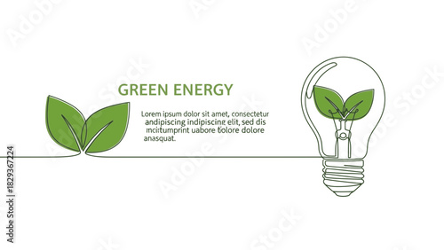 Sustainable energy concept with leaves inside lightbulb, promoting eco-friendly power sources and environmental consciousness with modern design appeal