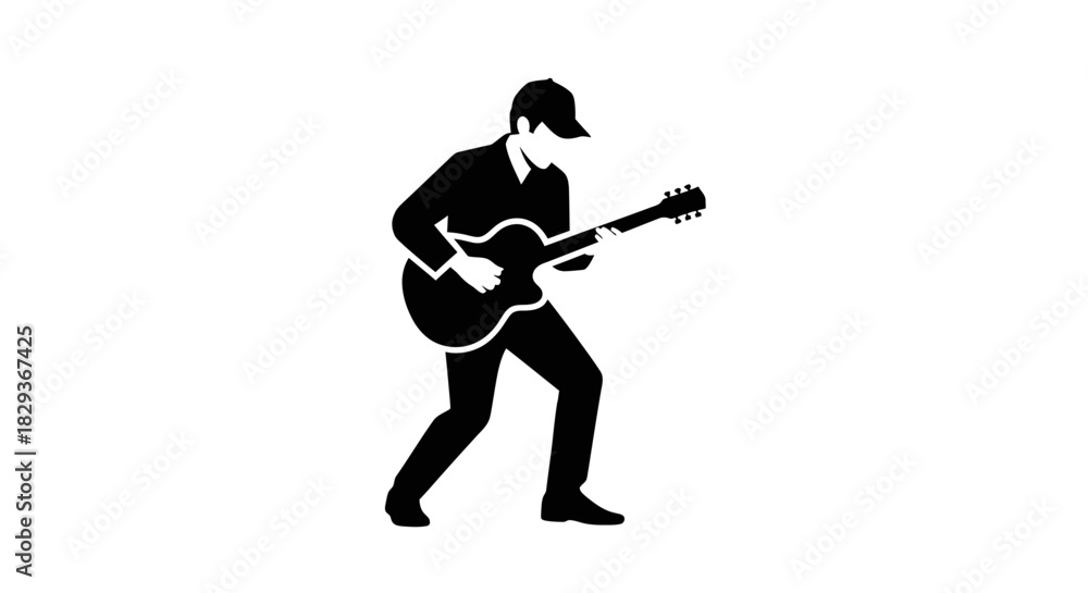 Naklejka premium Man playing guitar silhouette with transparent background