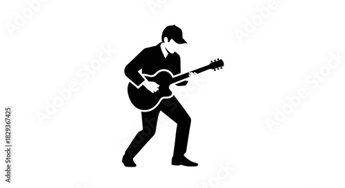Man playing guitar silhouette with transparent background