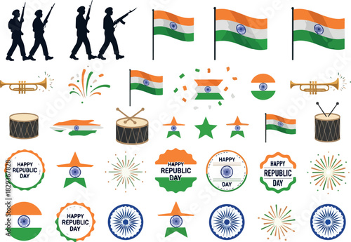 Indian Republic Day Patriotic Icons and Celebratory Graphics