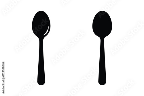 Spoon silhouette icon set with curved bowl