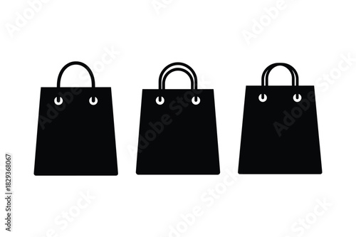 Shopping bag silhouette icon set with handles