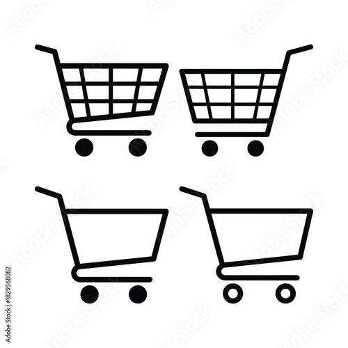 Shopping cart silhouette icon set with two wheels