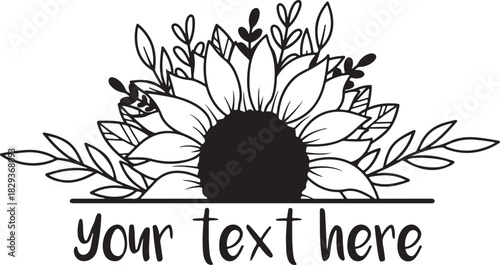 Sunflower floral arrangement with split text placeholder