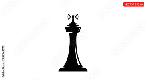 Chess piece icon with wireless signal with transparent background