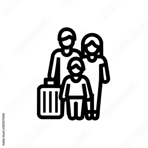 Family travel vacation icon vector illustration for tourism and holiday planning and booking concept