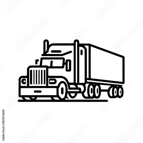 Semi truck trailer vector illustration for freight transport and logistics business line drawing icon graphic 18 wheeler