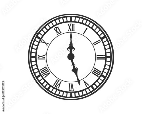 Classic roman numeral clock face showing five oclock