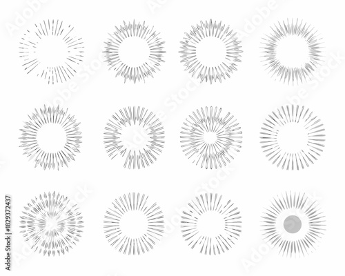 Collection of hand drawn starbursts and sunbursts in various styles