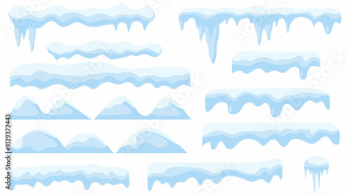 Collection of cartoon snow and ice elements for winter design