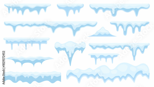 Collection of cartoon icicles and snow drifts for winter decoration