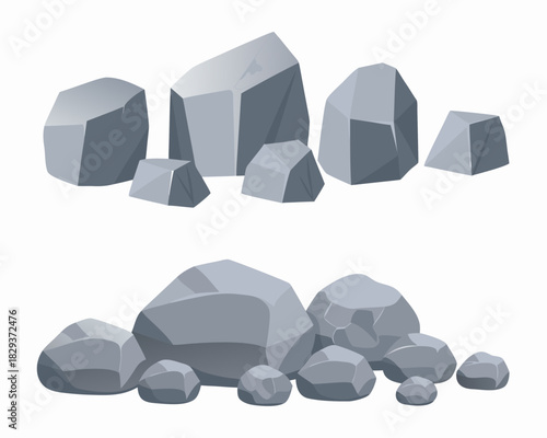 Collection of gray stones and rocks in flat design style