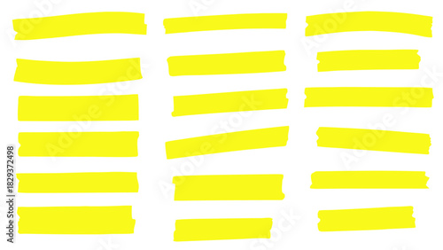 Collection of yellow highlight marker strokes on black background