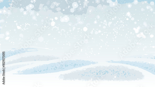 Abstract winter landscape with falling snow and soft blue hills