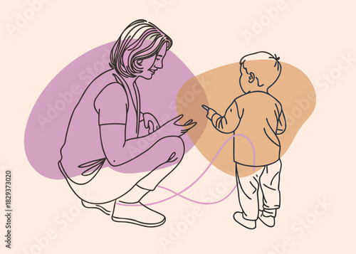 Mother and child interacting with playful conversation and gestures