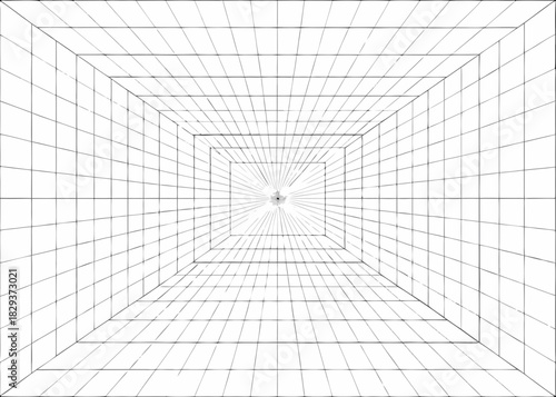 Abstract geometric tunnel with vanishing point and grid pattern