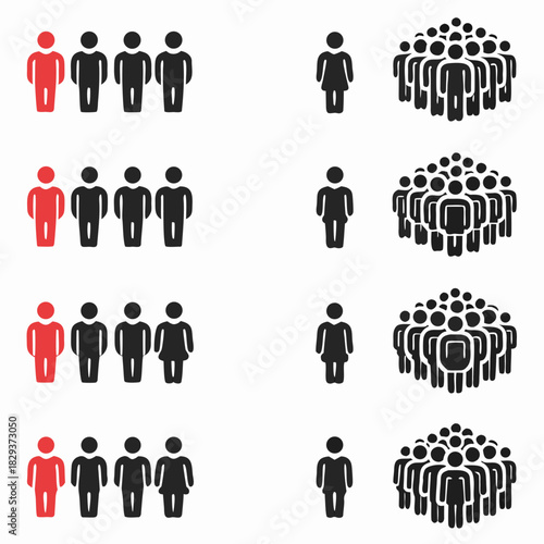 Icons representing groups of people and individuals with one person highlighted in red