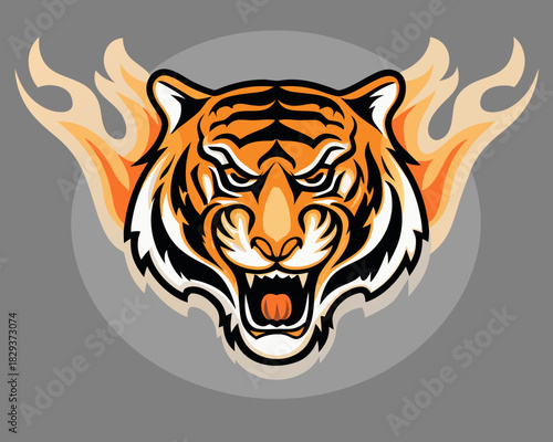 Fierce tiger head with flames emblem