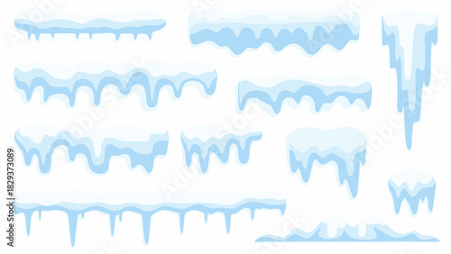 Collection of cartoon snow drifts and icicles for winter design