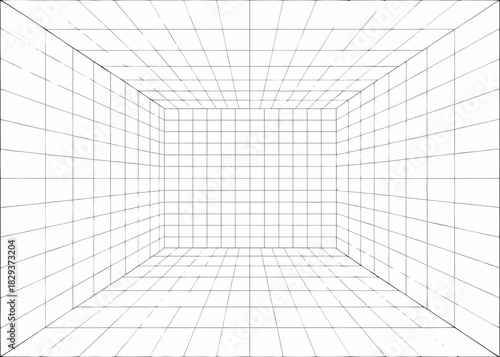 Abstract grid perspective drawing of an empty room or tunnel